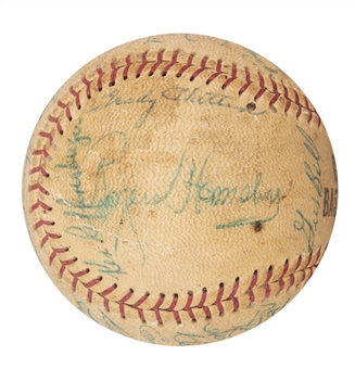 1953 Cincinnati Reds Team Signed Baseball With 26 Signatures Including Rogers Hornsby (Beckett)